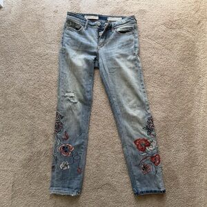 Floral Embroidered Blue Jeans